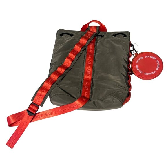 Steve Madden Bcassy Olive Orange Nylon Drawstring Backpack Sling bag Coin Pouch - Picture 7 of 7